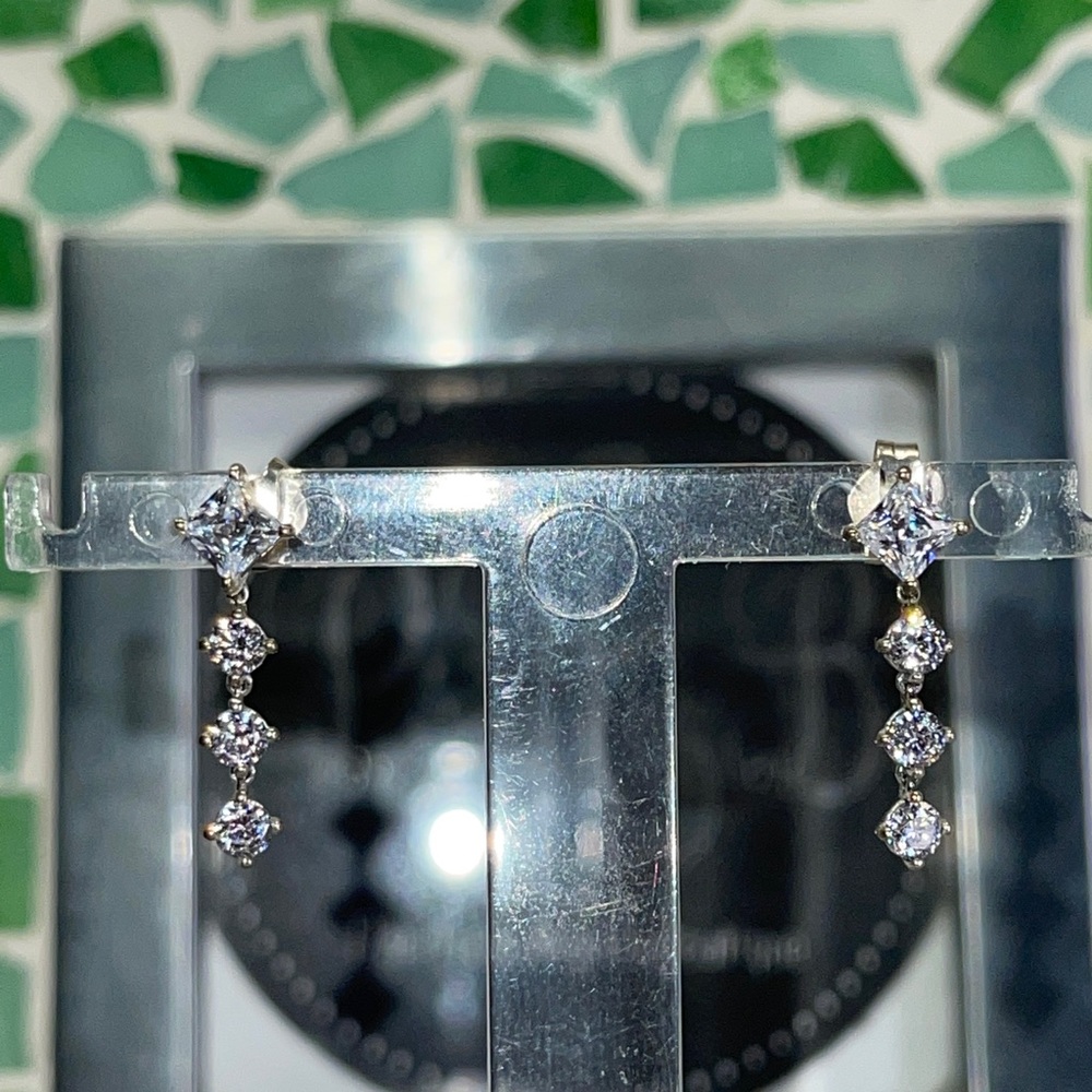 New Pandora Sparkling Round & Square Drop Earrings - image 1